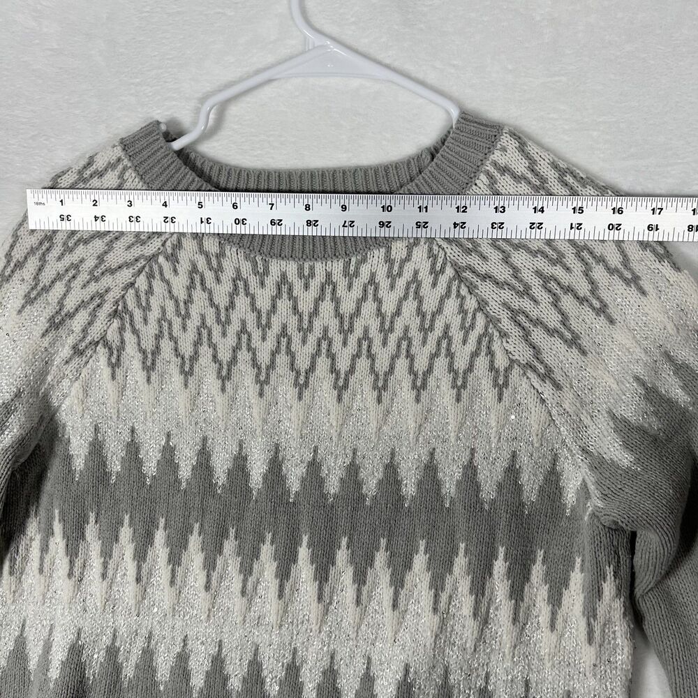 Ann Taylor Factory Womens Gray Fair Isle Nordic Sweater L Metallic Crew Pullover - Picture 5 of 8
